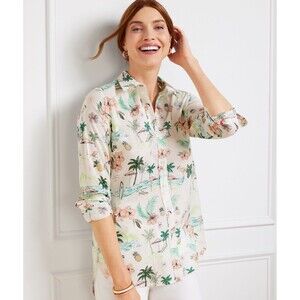 Talbots Modern Classic Beach Scene Lightweight Cotton Blouse Resort Wear Plus 1X